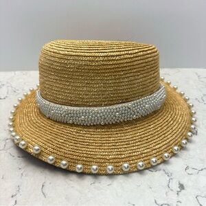 Self Same Straw Hat Pearl Accents and Band
